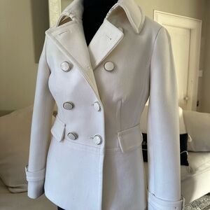VINTAGE Holiday Elegant Double-Breasted Women's Off White Wool Pea Coat Size S